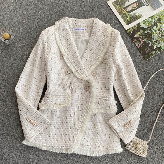 Early autumn retro small fragrant wind tweed coat  1554