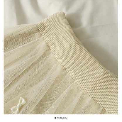 Three dimensional bow high waist medium length skirt  2564