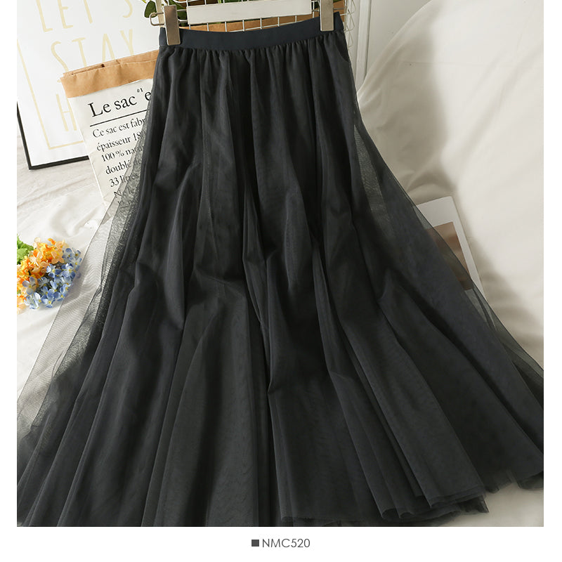 Sweet wind high waist thin medium length solid color skirt  2538