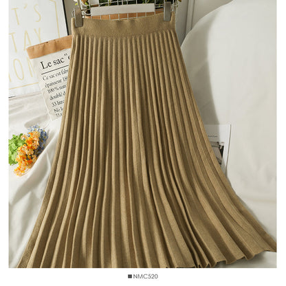 Knitted pleated skirt high waist solid color skirt  2572