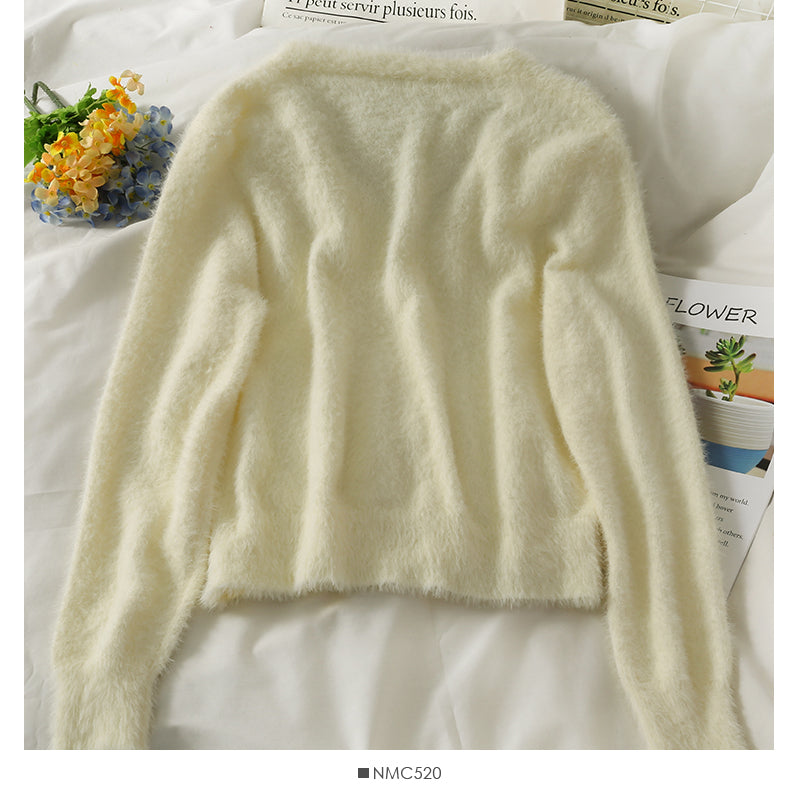 Sweater women's solid color versatile Plush low neck  1803