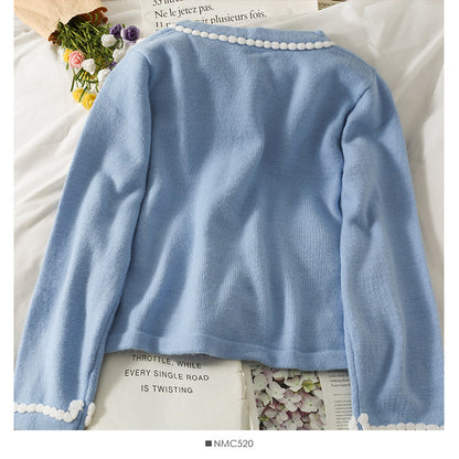 Sweet little fresh stripe single breasted crew neck thin sweater  1810