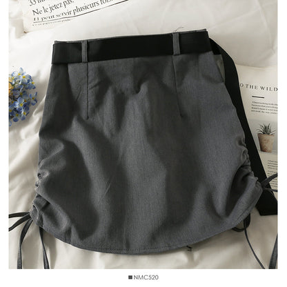 Strapping high waist slim drawstring pleated Hip Wrap Skirt for women  2498