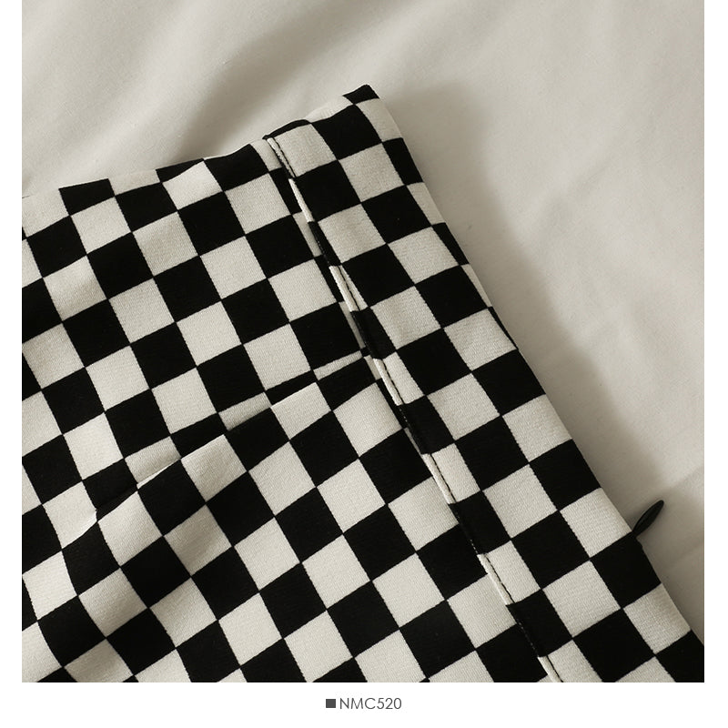 New Vintage Plaid high waist slim A-line skirt for women  2482