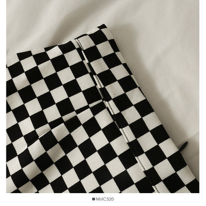New Vintage Plaid high waist slim A-line skirt for women  2482