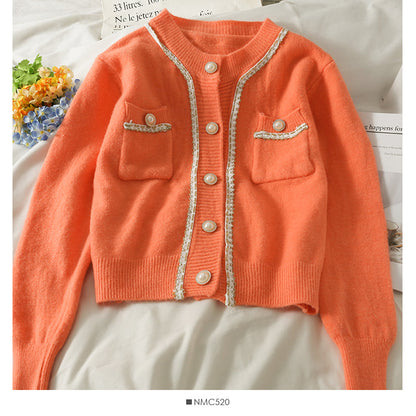 Sweater women's bright silk stripe single breasted cardigan  1796