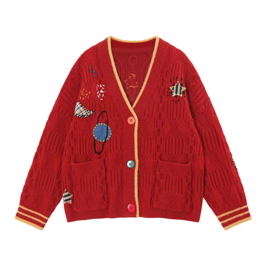 Loose, lazy, kiddie planet embroidered sweater  1439