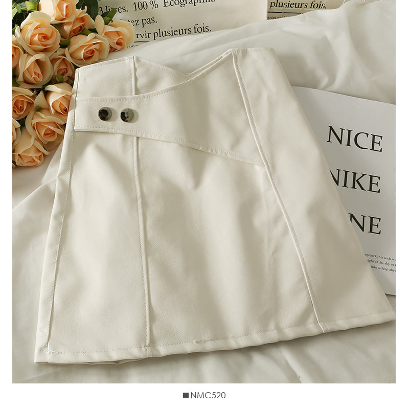 Han Fan Design PU leather high waist thin A-line skirt  2553