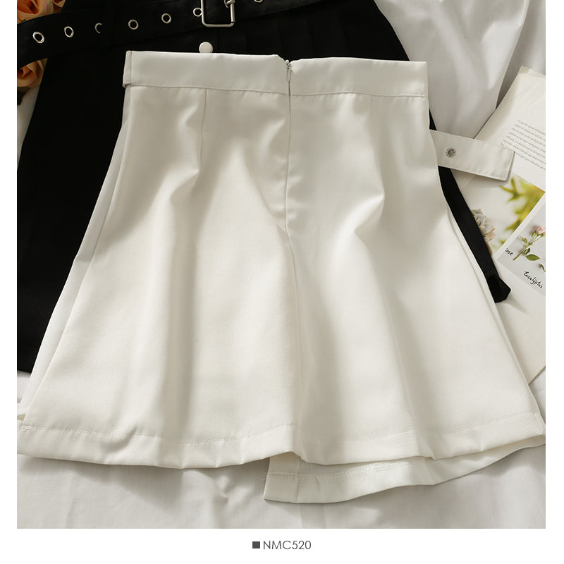 Korean irregular bandage, high waist, thin, foreign style, pleated skirt, female  2524