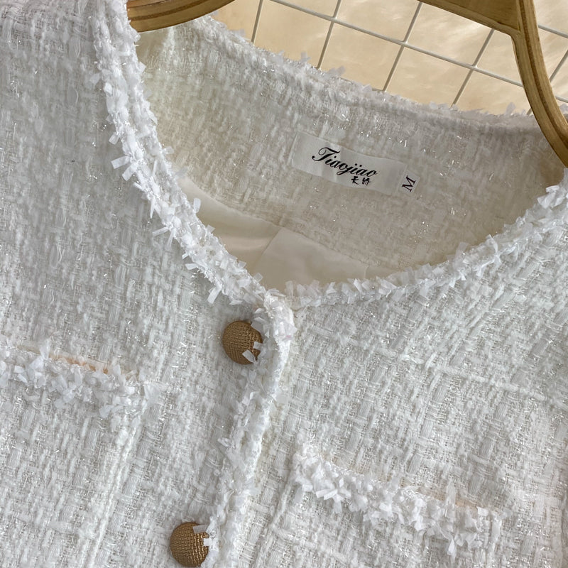 Small fragrance tweed temperament top short white coat  1683