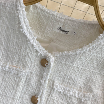 Small fragrance tweed temperament top short white coat  1683