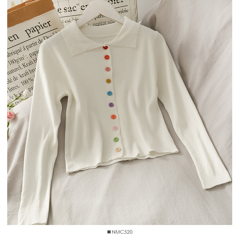 Sweet wind color single breasted Polo neck slim fit sweater  1907