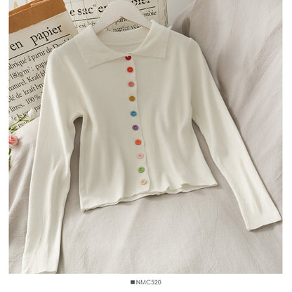 Sweet wind color single breasted Polo neck slim fit sweater  1907