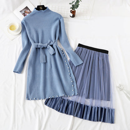 Age reduction suit two piece Pullover temperament knitted dress knee length skirt children  2172