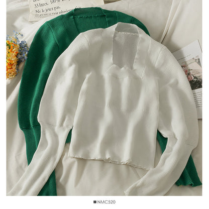 New long sleeve versatile tight solid bottomed top  1833