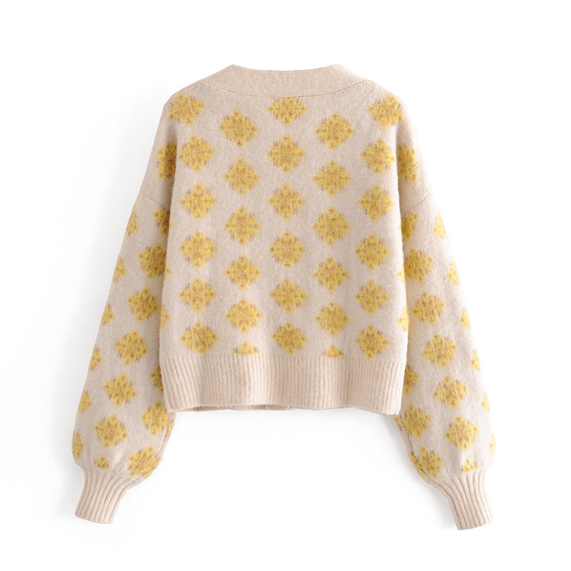 Autumn women's jacquard knit cardigan  1352