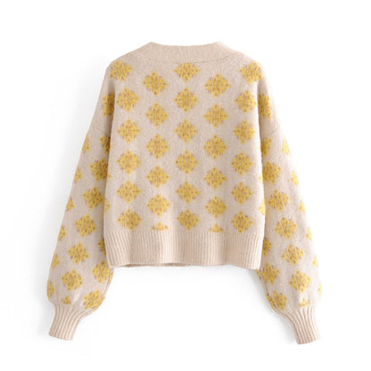 Autumn women's jacquard knit cardigan  1352