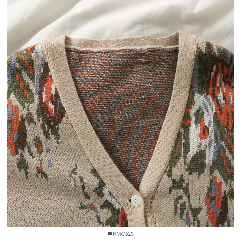 Hong Kong Vintage printed low neck long sleeve cardigan top women's  1994