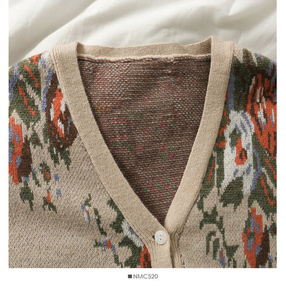 Hong Kong Vintage printed low neck long sleeve cardigan top women's  1994