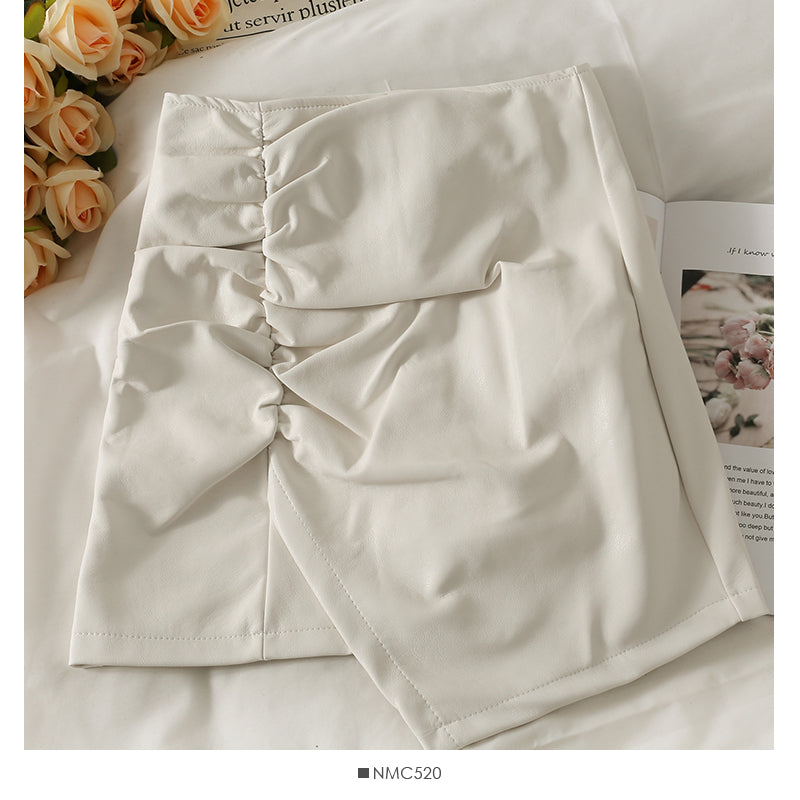 Korean retro pleated irregular high waist skirt  2576