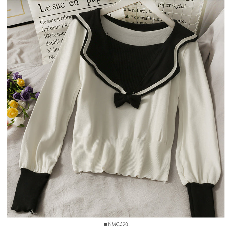 New bow V-neck contrast stitching women's T-shirt  1948