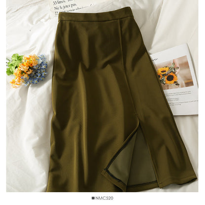 Versatile solid split mid length skirt for women  2551