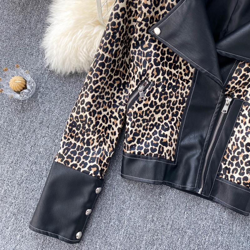 Leopard fur coat female  1506