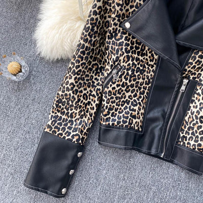 Leopard fur coat female  1506