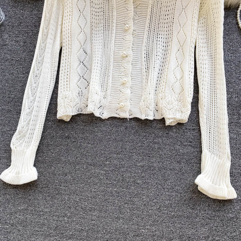 Gentle wind wear a vintage hook flower hollowed out knitted cardigan coat  1580