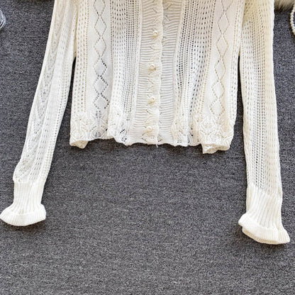 Gentle wind wear a vintage hook flower hollowed out knitted cardigan coat  1580