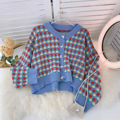 Preppy style, versatile short sweater jacket, cardigan knit top  1452