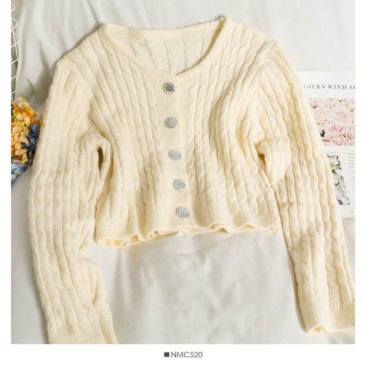 Sweater women's autumn short single breasted long sleeved cardigan top  1970