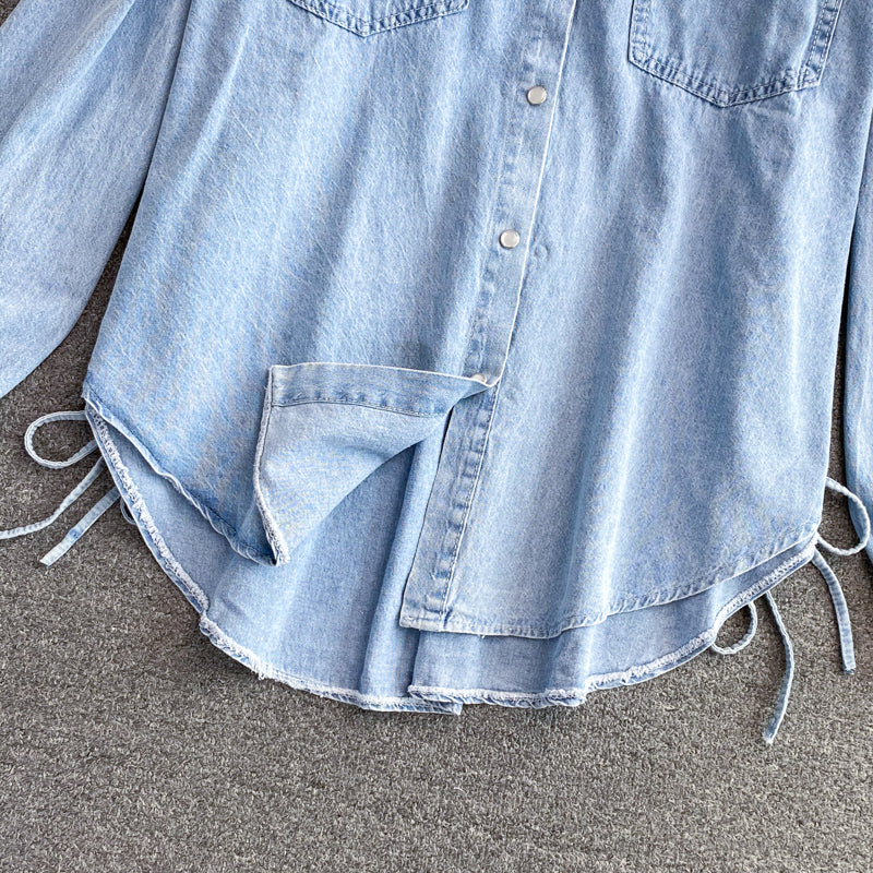 Medium length irregular denim women's coat  1681