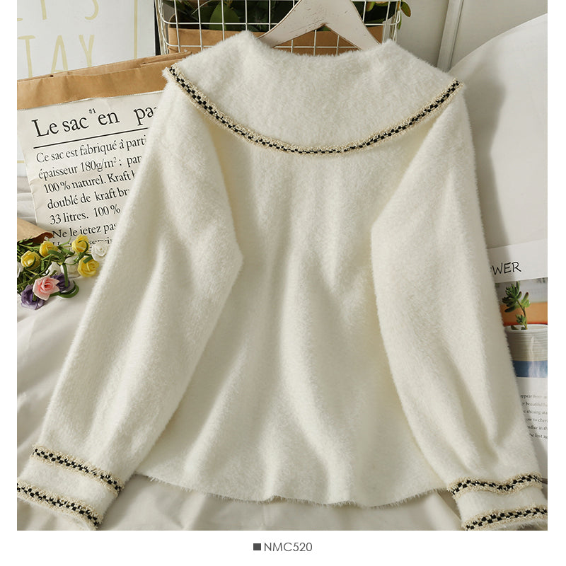Winter bright silk bonded Plush sweater women's loose and thin doll collar coat  2021