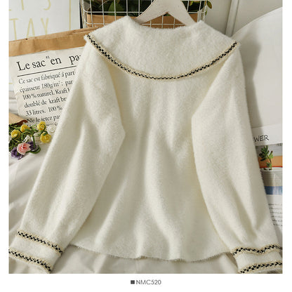 Winter bright silk bonded Plush sweater women's loose and thin doll collar coat  2021
