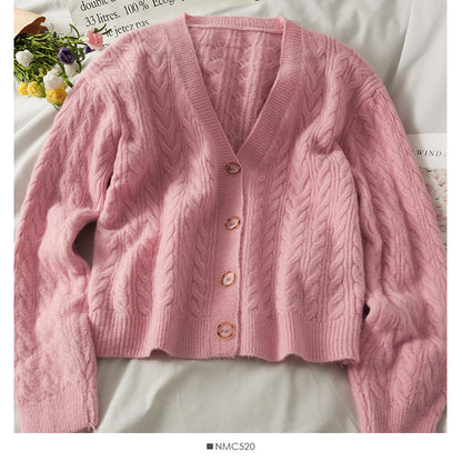 Sweater women's Linen single breasted V-neck  1858