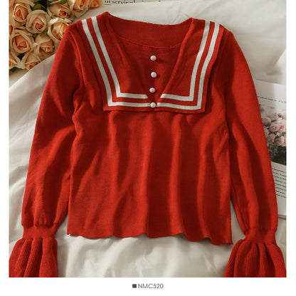 Knitwear women's autumn clothes look thin and versatile trumpet sleeve top  1961