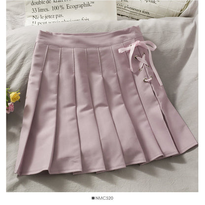 Drawstring bow tie high waist short skirt  2499