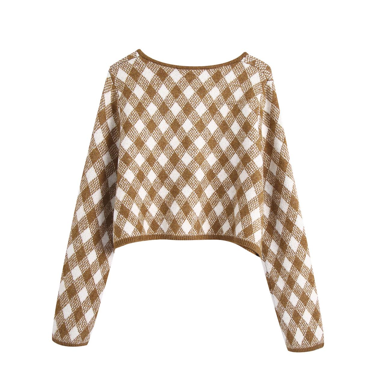 Autumn lozenged women's cardigan jacket  1355