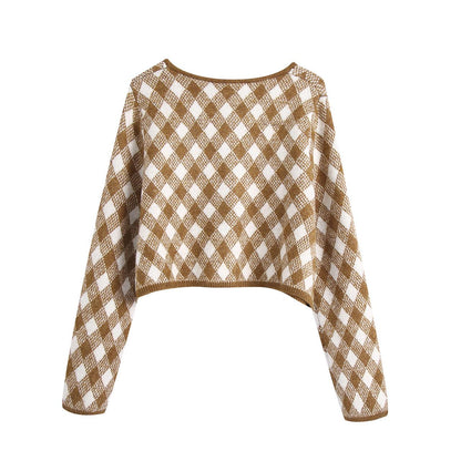 Autumn lozenged women's cardigan jacket  1355