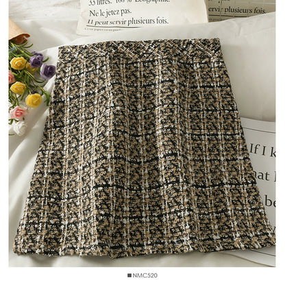 Korean high waist slim single breasted Plaid A-shaped short skirt for women  2556