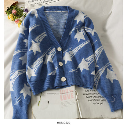 Meteor print bright silk loose and thin low neck sweater  1940