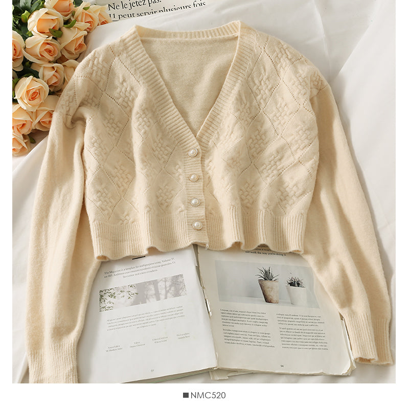 Korean Plaid small short single breasted cardigan sweater  1953