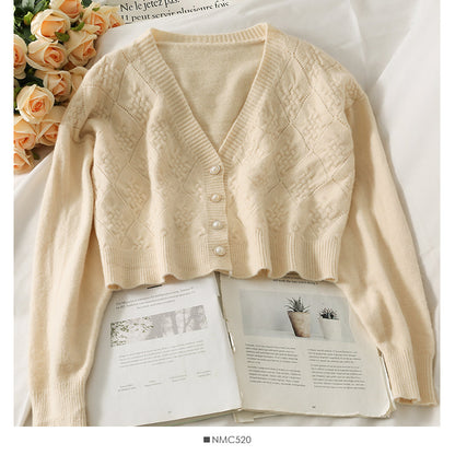 Korean Plaid small short single breasted cardigan sweater  1953