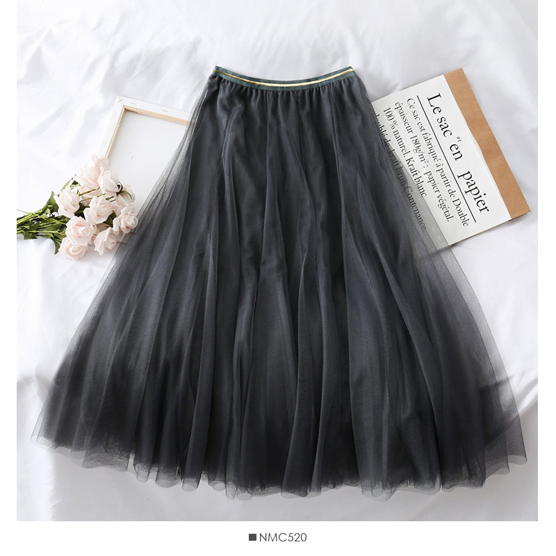 Gauze skirt half body super fairy long high waist  2514