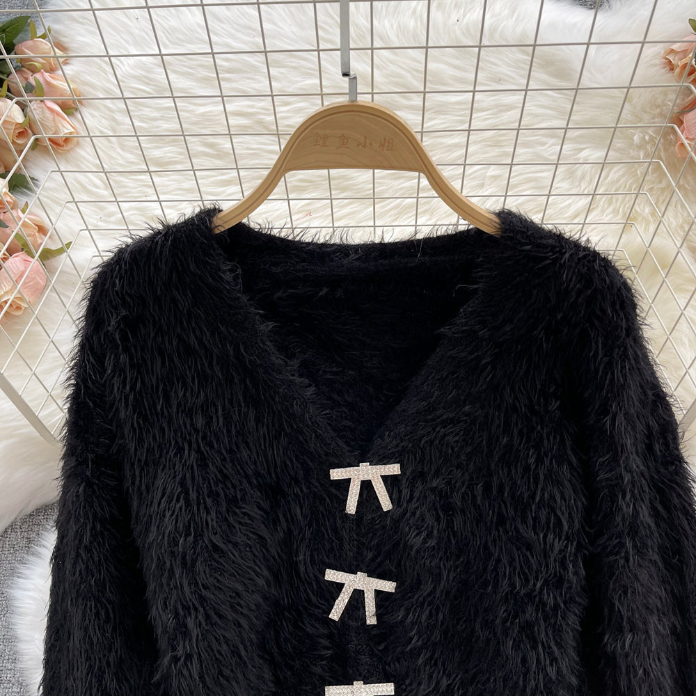 Sweet temperament imitation mink hair high waist short sweater coat  1620
