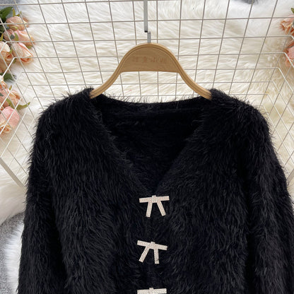Sweet temperament imitation mink hair high waist short sweater coat  1620