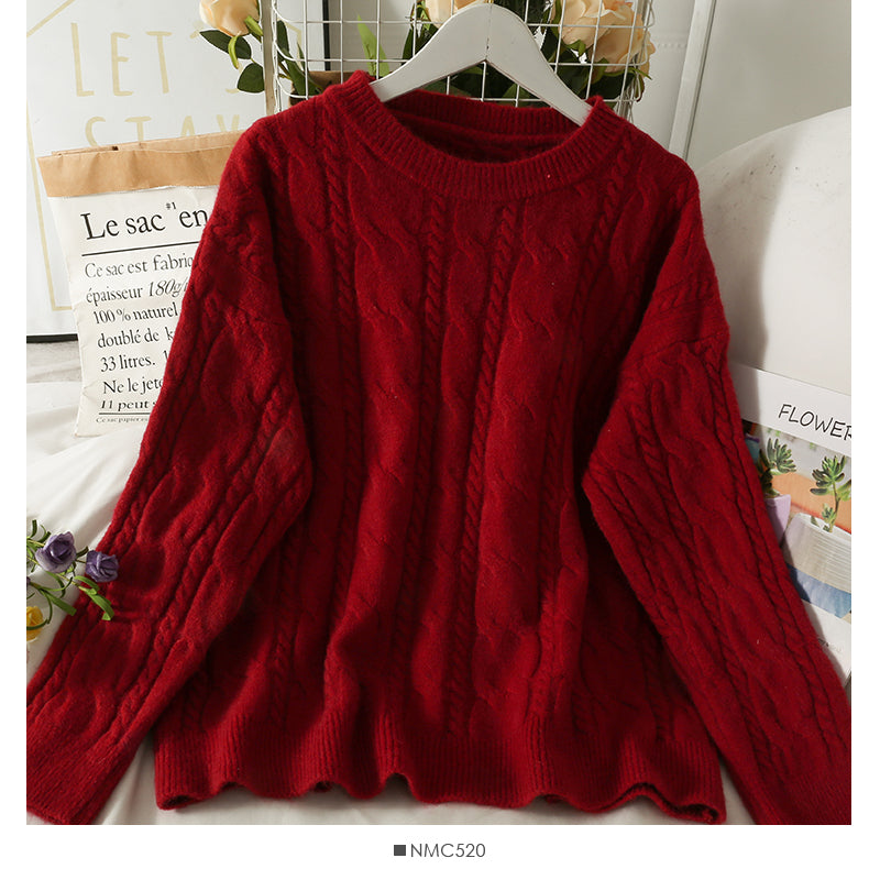 Sweater women's Hemp pattern loose and thin long sleeve Pullover Top  1985