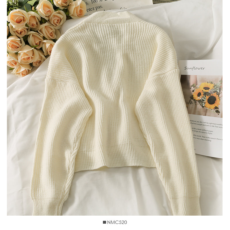 Sweater women's three button cardigan thin V-Neck long sleeve sweater  1755