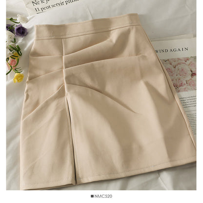 Korean wrinkled irregular split slim wrap hip skirt  2496